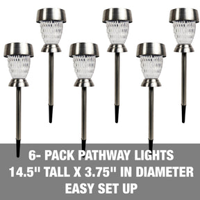 Solar Powered LED Pathway Lights | 14-in. Tall | 6-Pack | Diamond Pattern Design | Waterproof IP44
