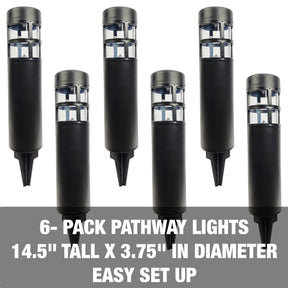 Solar Powered LED Pathway Lights | 14-in. Tall | 6-Pack | ABS Casing | Waterproof IP44