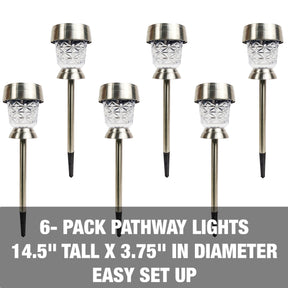 Solar Powered LED Pathway Lights | 14-in. Tall | 6-Pack | Triangle Pattern Design | Waterproof IP44