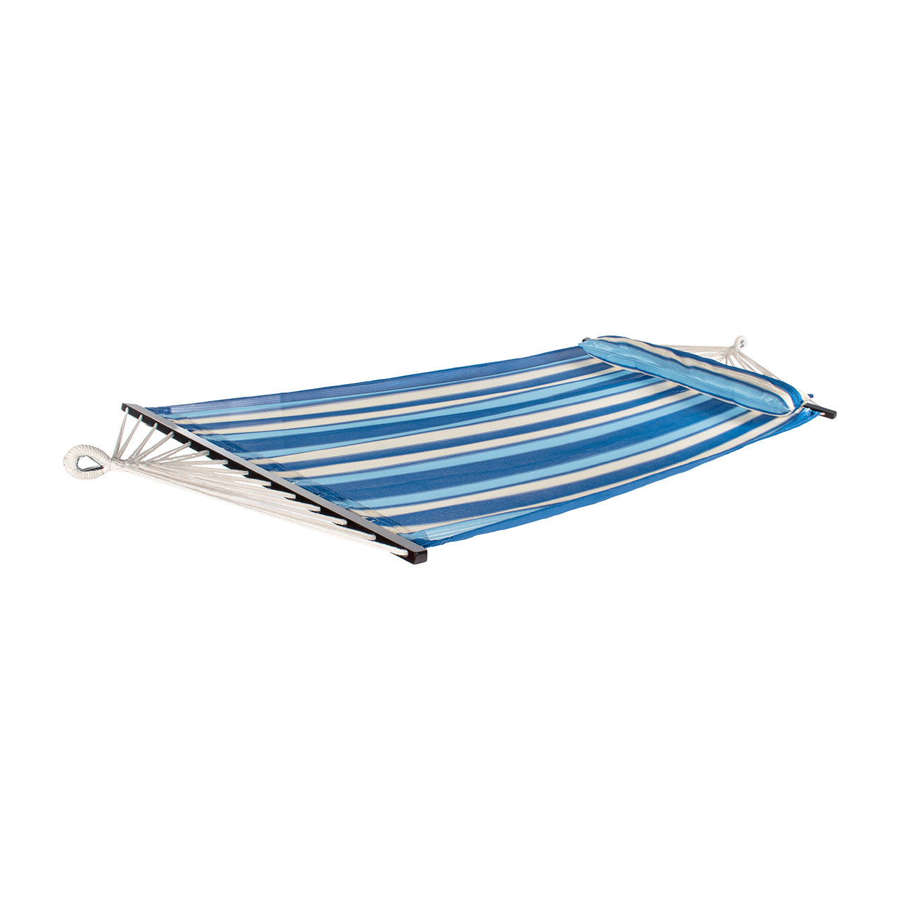 Bliss Hammocks 48-inch Ventaleen Oversized Hammock with Pillow and Spreader Bars in the ocean blue variation.