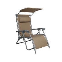 Bliss Hammocks 26-inch Gravity Free Beach Chair with Pillow and Canopy in the taupe variation.