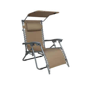 Bliss Hammocks 26-inch Gravity Free Beach Chair with Pillow and Canopy in the taupe variation.