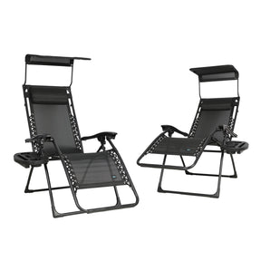 Bliss Hammocks Set of 2 26-inch Zero Gravity Chairs with Adjustable Canopy Sun-Shade, Drink Tray, and Pillow. Black variation is a solid black color.