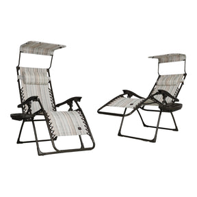 Bliss Hammocks Set of 2 26-inch Zero Gravity Chairs with Adjustable Canopy Sun-Shade, Drink Tray, and Pillow. Casual Stripes variation consists of very light colors with a stripe pattern.