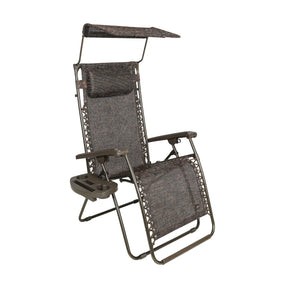 Bliss Hammocks 26-inch Wide Zero Gravity Chair with Adjustable Canopy Sun-Shade, Drink Tray, and Adjustable Pillow in the brown jacquard variation.