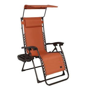 Bliss Hammocks 26-inch Wide Zero Gravity Chair with Canopy, Pillow, and Drink Tray in the terracotta variation.