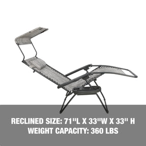 Reclined size: 71-inch length, 33-inch width, and 33-inch height, with a weight capacity of 360 pounds.