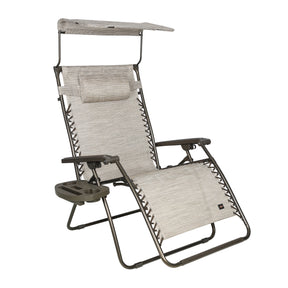 Bliss Hammocks 33-inch Wide XXL Zero Gravity Chair with Adjustable Canopy Sun-Shade, Drink Tray, and Adjustable Pillow in the sand variation.