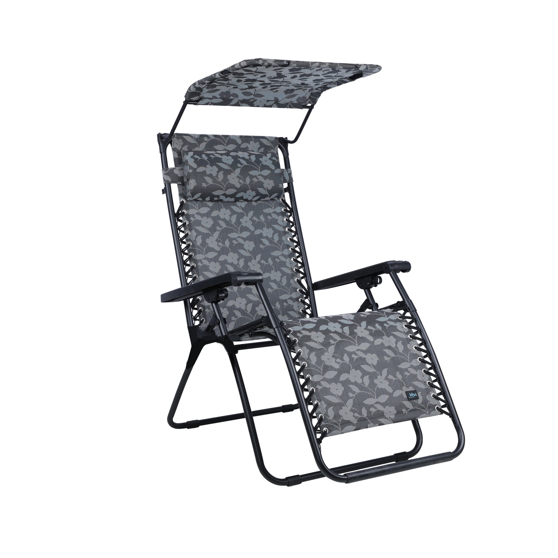 Bliss Hammocks 30-inch Wide XL Zero Gravity Chair with Canopy in the platinum flower variation.