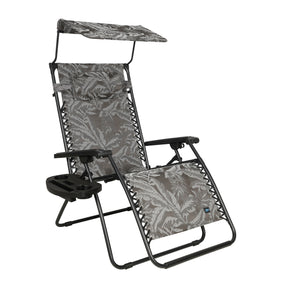 Bliss Hammocks 30-inch Wide XL Zero Gravity Chair with Adjustable Canopy Sun-Shade, Drink Tray, and Adjustable Pillow in the platinum fern variation.
