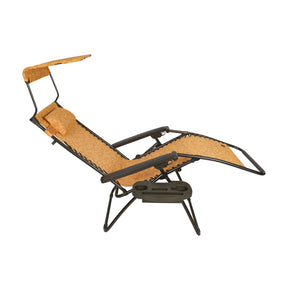 Side view of a reclined Bliss Hammocks 30-inch Wide XL Zero Gravity Chair with Adjustable Canopy Sun-Shade, Drink Tray, and Adjustable Pillow in the amber leaf variation.