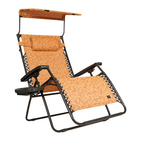 Bliss Hammocks 33-inch Wide XXL Zero Gravity Chair with Adjustable Canopy Sun-Shade, Drink Tray, and Adjustable Pillow in the amber leaf variation.