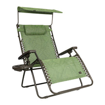 Bliss Hammocks 30-inch Wide XL Zero Gravity Chair with Adjustable Canopy Sun-Shade, Drink Tray, and Adjustable Pillow in the green banana leaves variation.