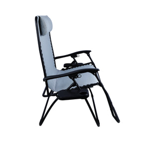 Side view of the Bliss Hammocks 45-inch Wide 2-Person Zero Gravity Chair with Pillow and Drink Tray in the gray variation.