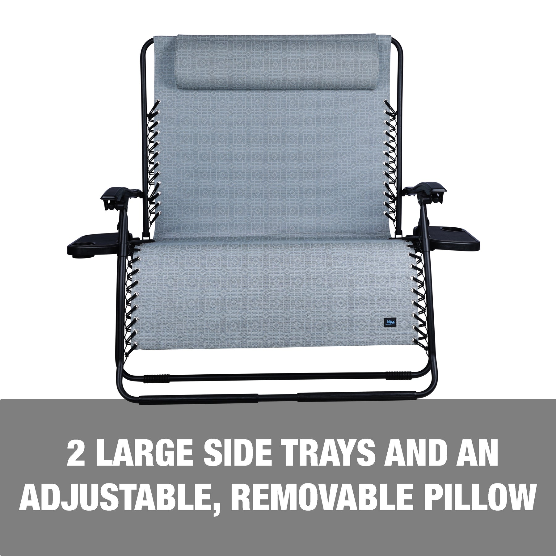 2 large side trays and an adjustable, removable pillow.