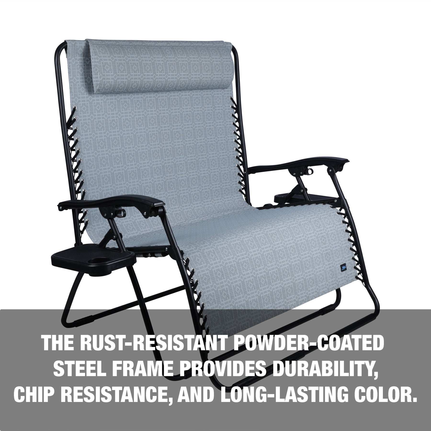 The rust-resistant powder-coated steel frame provides durability, chip resistance, and long-lasting color.