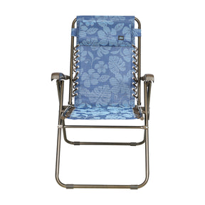 Front view of the Bliss Hammocks 26-inch Wide Reclining Sling Chair with Pillow in the blue flowers variation.