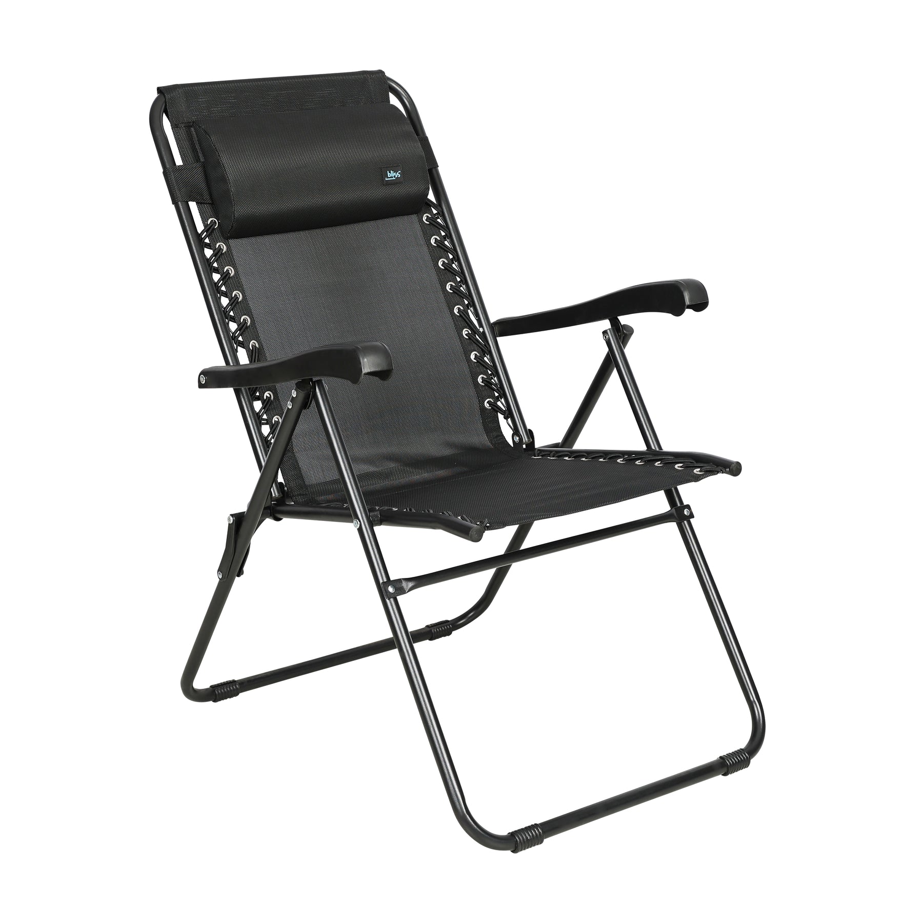Bliss Hammocks 26-inch Wide Reclining Sling Chair with Pillow in the black variation.