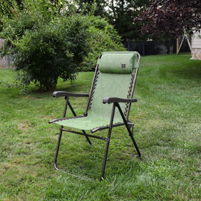 26-inch Reclining Green Banana Leaves Sling Chair on a lawn.