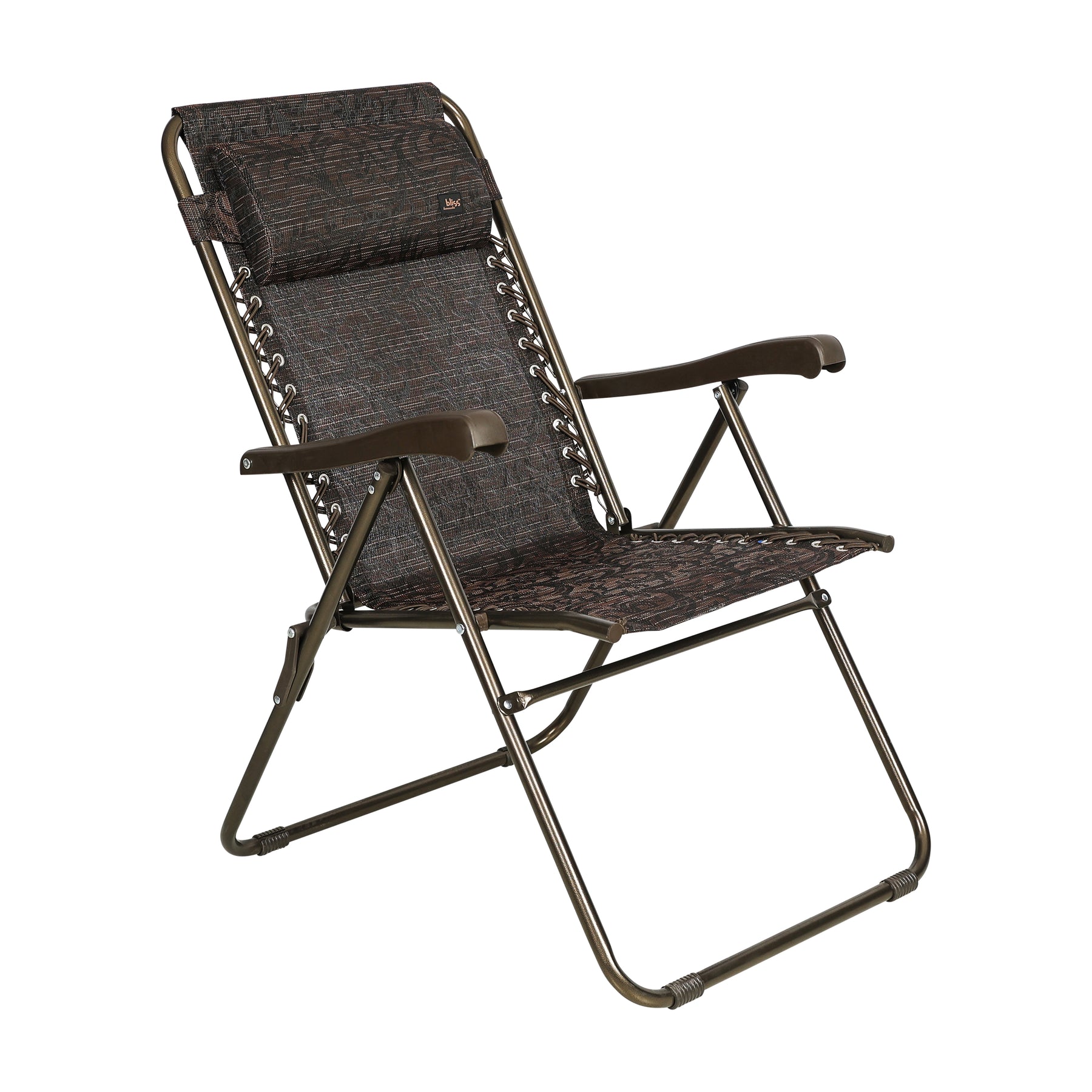 Bliss Hammocks 26-inch Wide Reclining Sling Chair with Pillow in the brown jacquard variation: a brown color with a jacquard pattern.