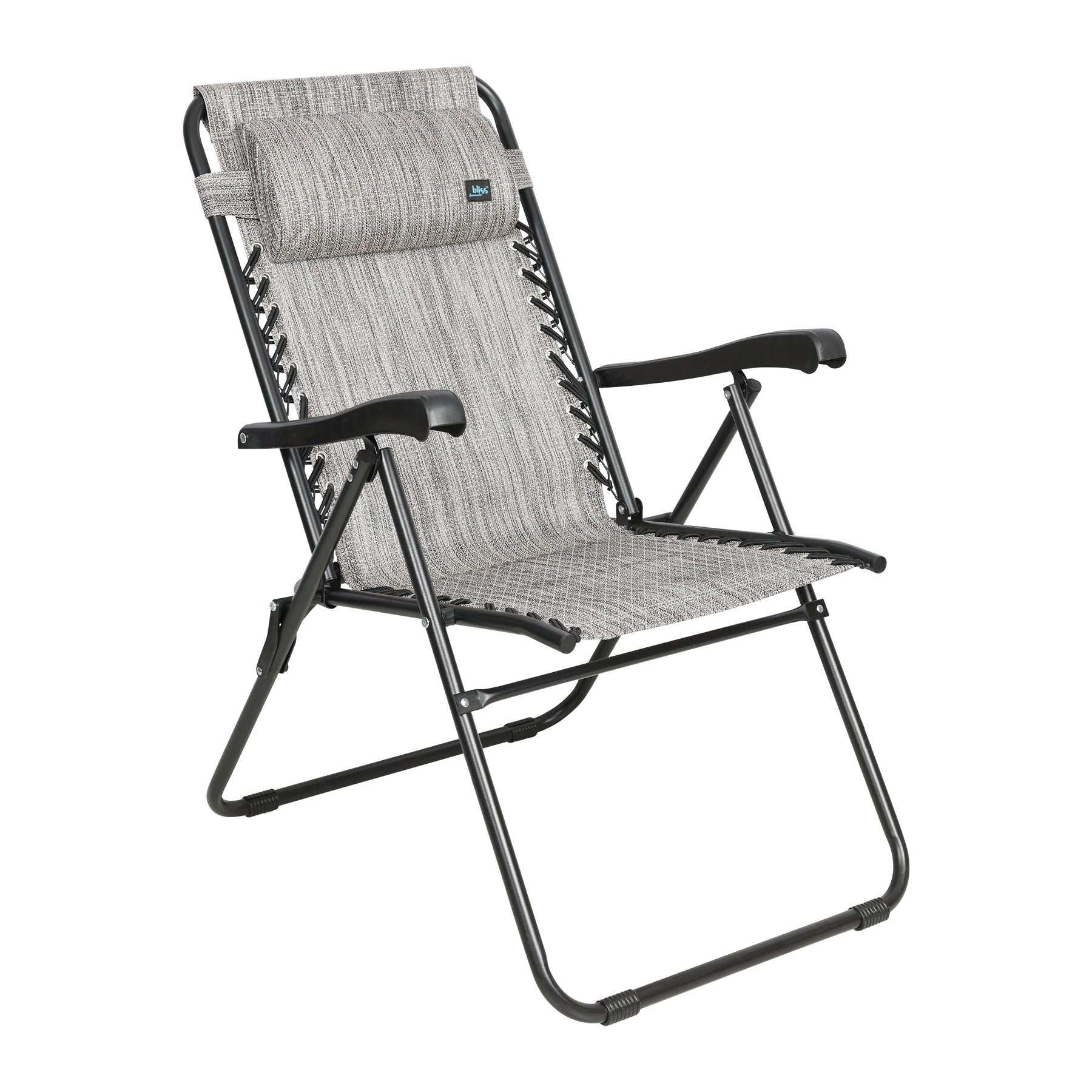 Bliss Hammocks 26-inch Wide Reclining Sling Chair with Pillow in the platinum variation.