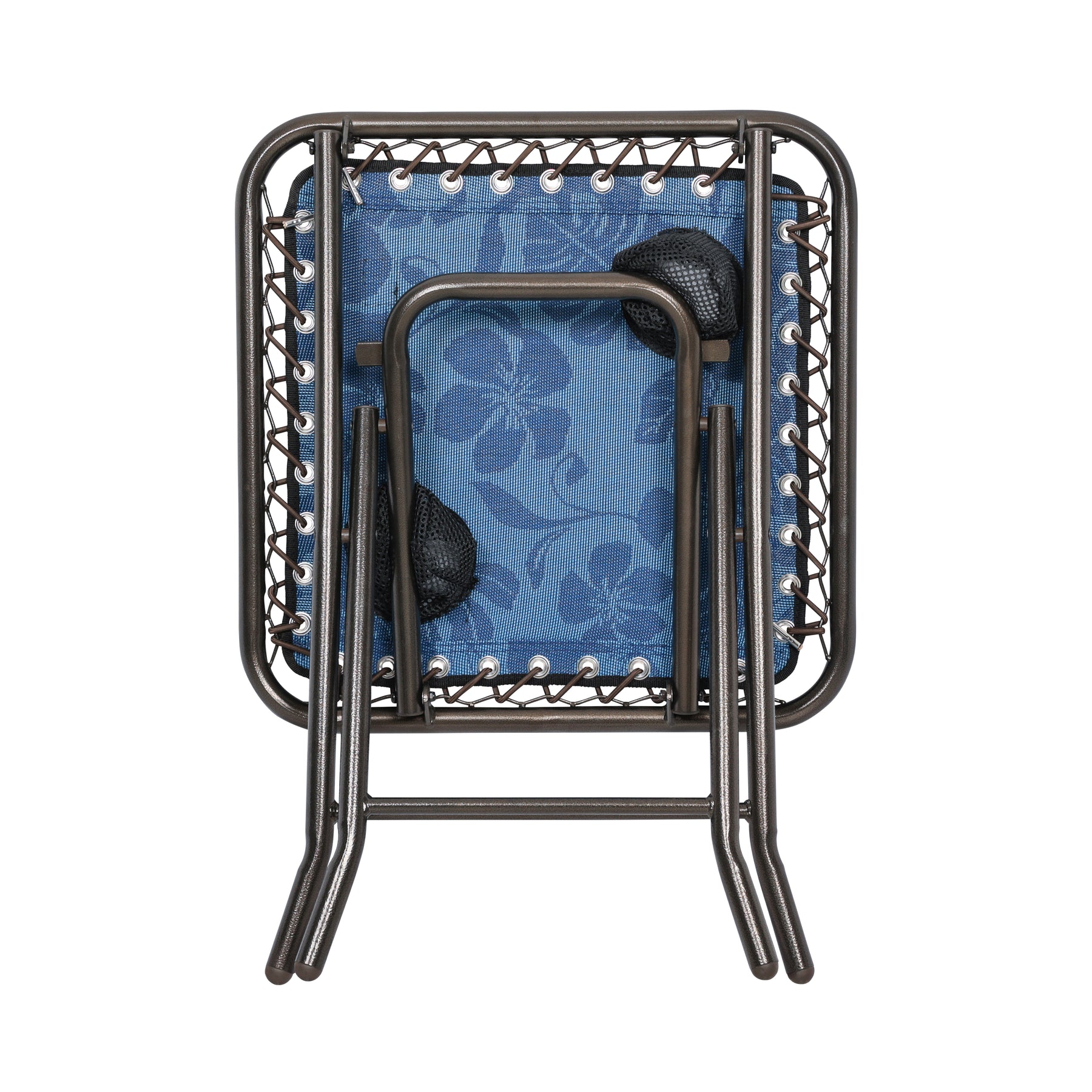 Folded Bliss Hammocks 20-inch Folding Side Table with 2 Built-In Cup Holders in the blue flowers variation.