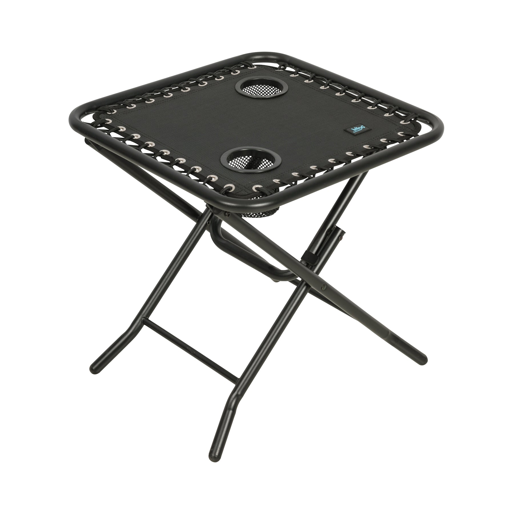 Bliss Hammocks 20-inch Folding Side Table with 2 Built-In Cup Holders in the black variation.