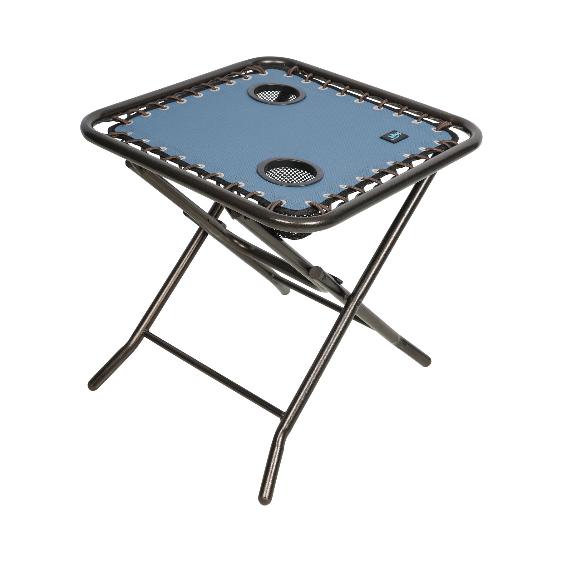 Bliss Hammocks 20-inch Folding Side Table with 2 Built-In Cup Holders in the denim blue variation.