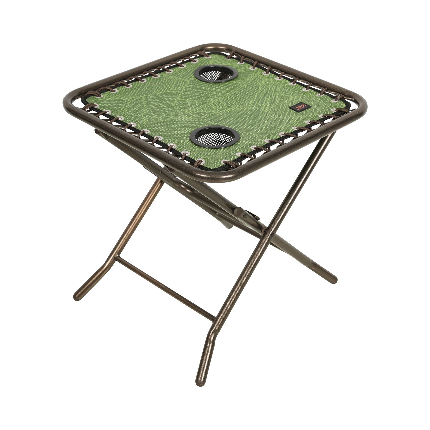Bliss Hammocks 20-inch Folding Side Table with 2 Built-In Cup Holders in the green banana leaves variation.