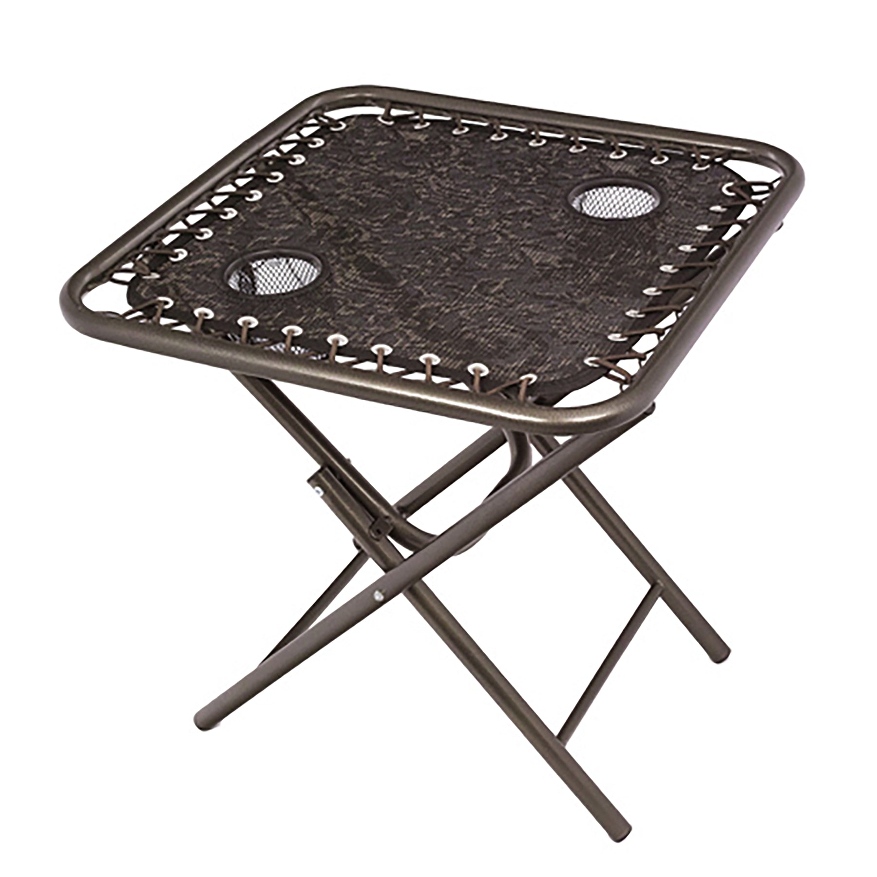 Bliss Hammocks 20-inch Folding Side Table with 2 Built-In Cup Holders in the brown jacquard variation.