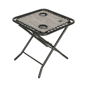 Bliss Hammocks 20-inch Folding Side Table with 2 Built-In Cup Holders in the platinum variation.