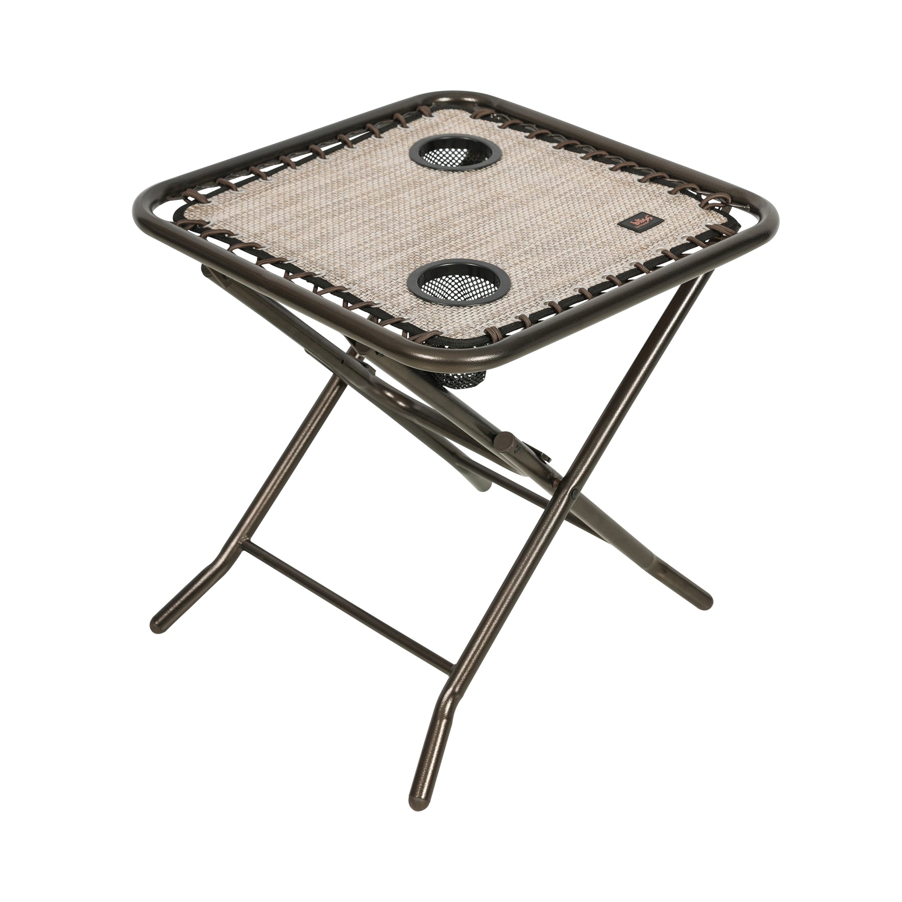 Bliss Hammocks 20-inch Folding Side Table with 2 Built-In Cup Holders in the sand variation.