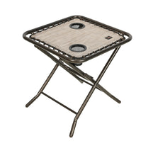 Bliss Hammocks 20-inch Folding Side Table with 2 Built-In Cup Holders in the sand variation.