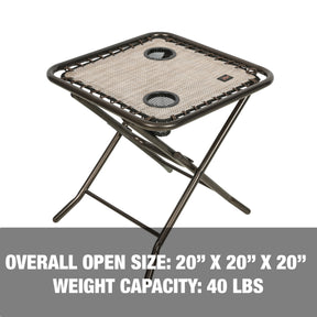 Overall open size: 20-inch length, width, and height, with a weight capacity of 40 pounds.