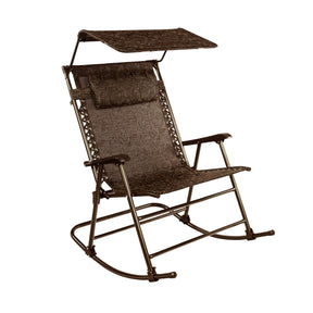 Bliss Hammocks 27-inch Wide Rocking Chair with Canopy and Pillow in the brown jacquard variation.