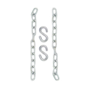 Two 18-inch chains and two metal S hooks.