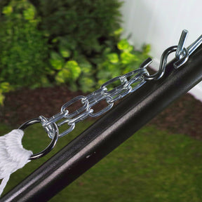 12-inch metal chain and S hook holding a hammock onto a stand.