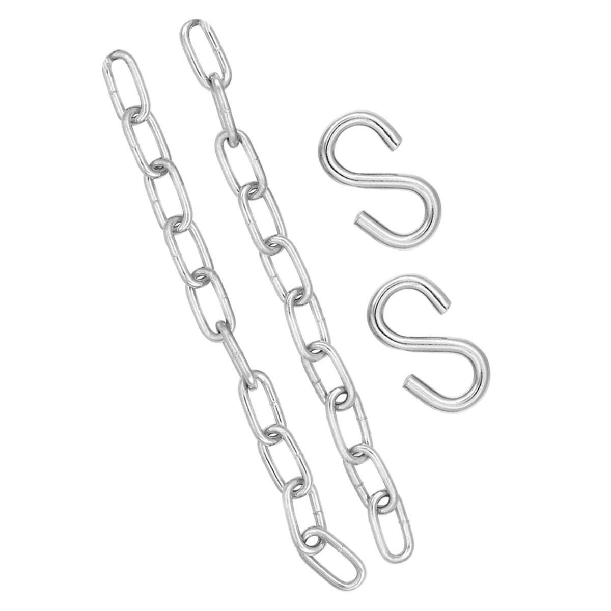Two 12-inch metal chains and two S hooks.