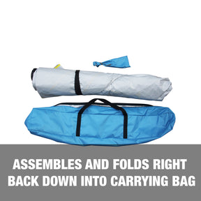Assembles and folds right back down into the carrying bag.