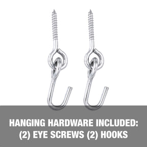 Hanging hardware included: 2 eye screws and 2 hooks.