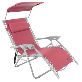 Bliss Hammocks 26-inch Gravity Free Beach Chair with Pillow and Canopy in the coral variation.