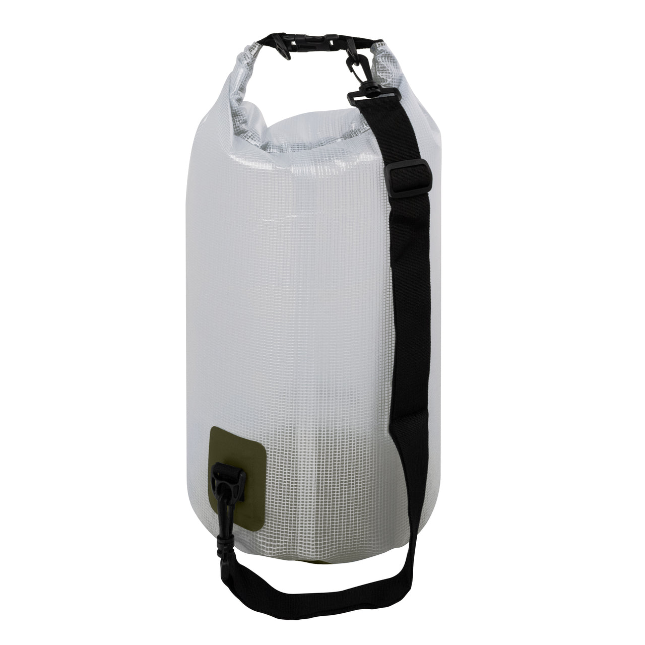 TrailGear 20 liter Heavy-Duty Transparent Dry Bag in the olive variation.