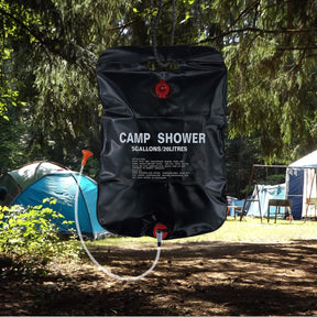 backpack for hanging in showers camping traveling TrailGear Solar Shower Bag w/ Flexible Hose & Hanging Rope