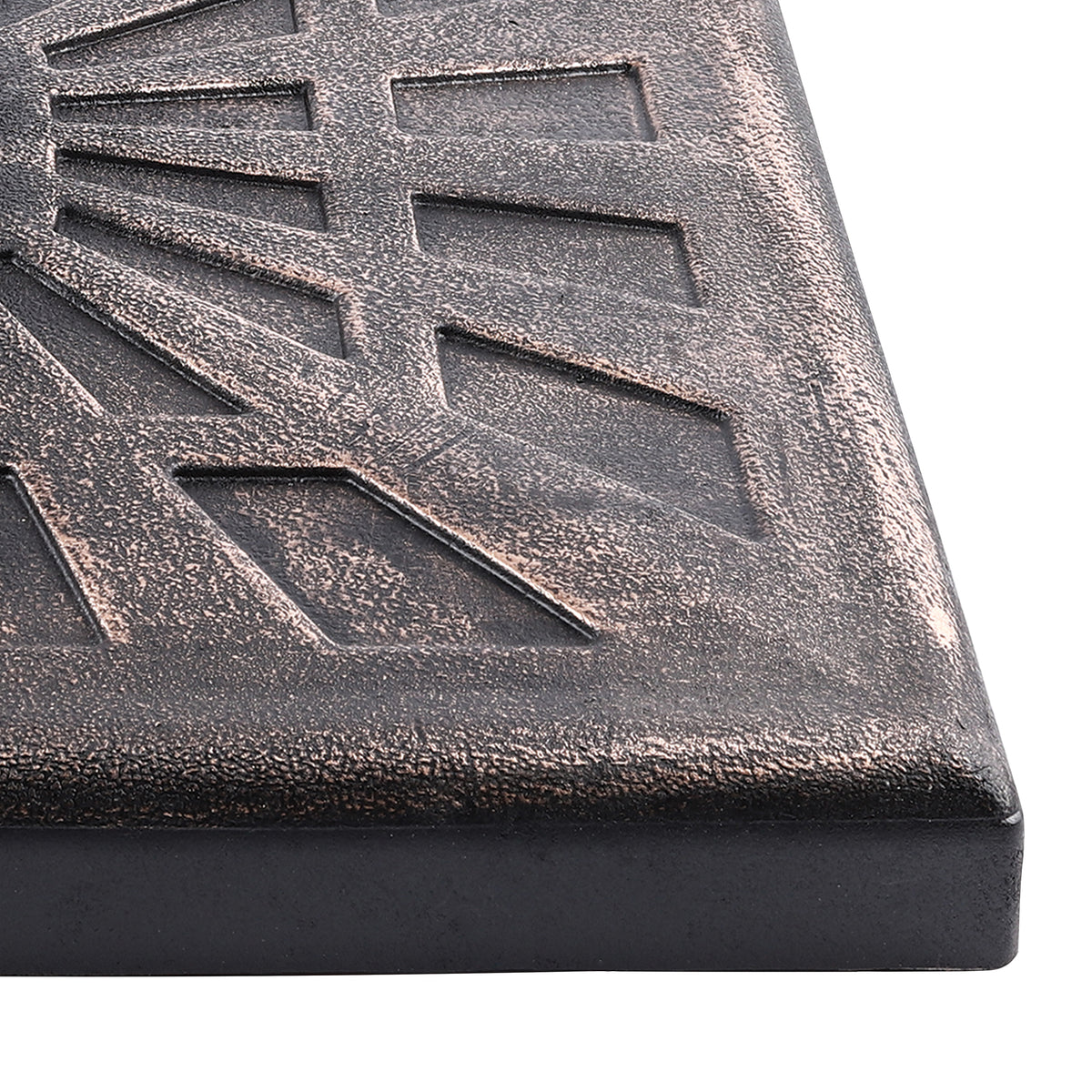 Close up of the design and color on the Bliss Outdoors 17-inch cast resin stone square Umbrella Base.