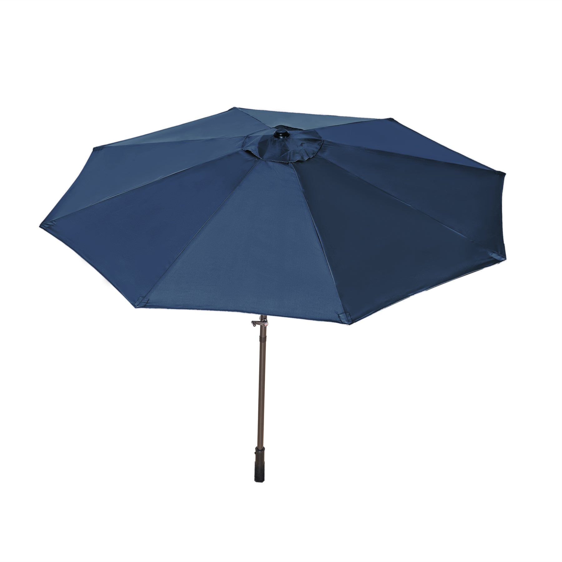 Top-angled view of the Bliss Outdoors 9-foot Patio Umbrella with Aluminum Pole in the blue variation.