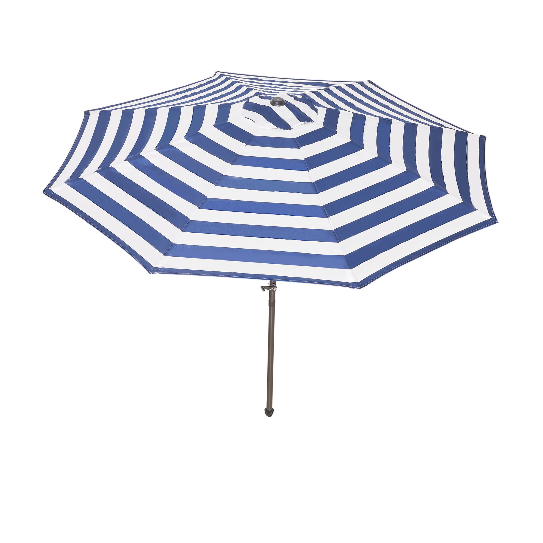 Bliss Outdoors 9-foot Patio Umbrella with Aluminum Pole in the blue stripe variation.