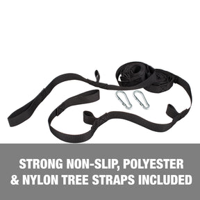 Strong non-slip, polyester and nylon tree straps included.