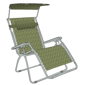 Bliss Hammocks 30-inch Wide XL Zero Gravity Chair with Canopy in the green diamond variation.